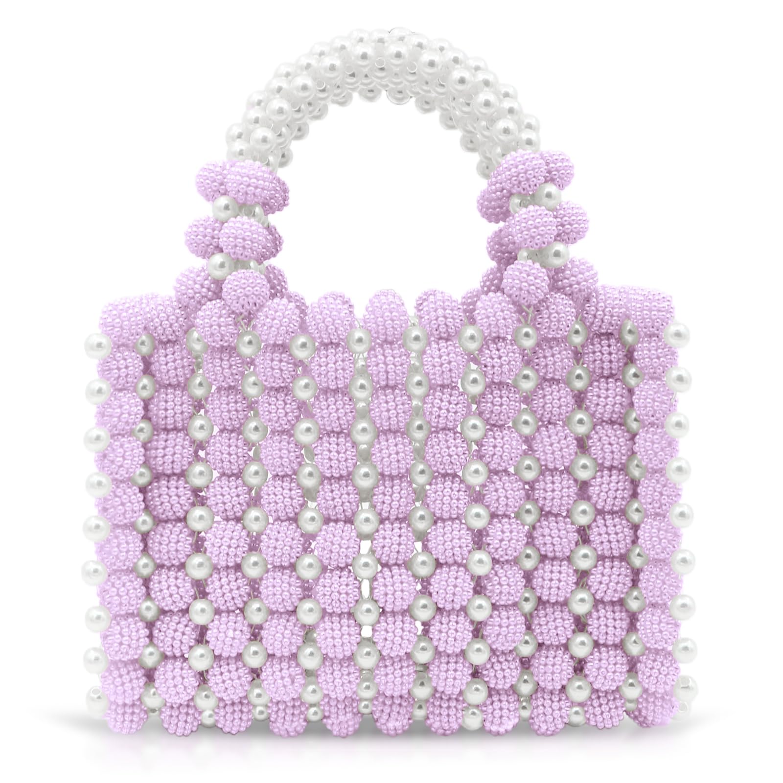 Women Pearl Purse,Pearl Clutch, Evening Bags, Square Artificial Pearl Clutch, White Purse for Party Wedding Travel(Purple)