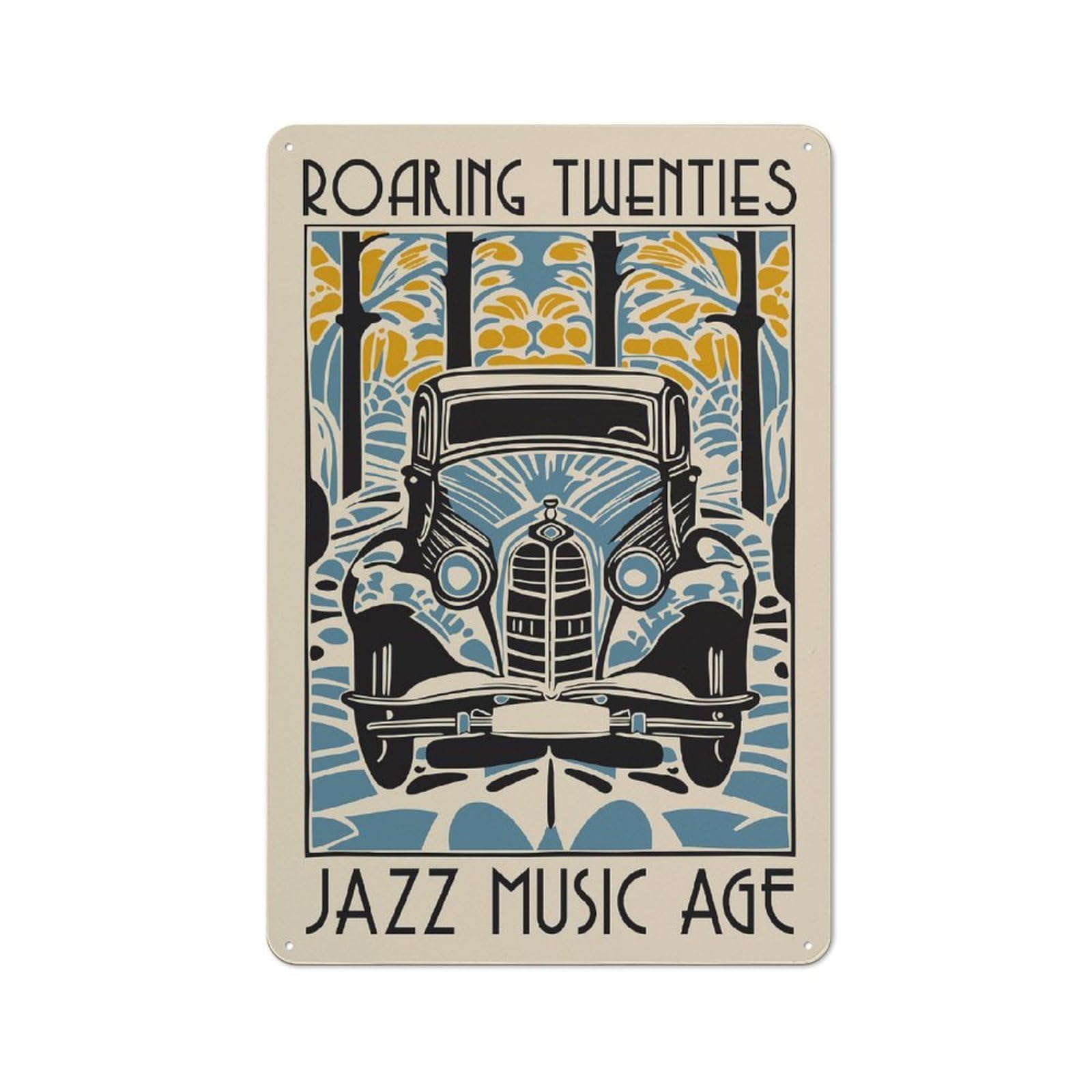 Junmoney Style-12 Roaring Twenties Jazz Music Age Vintage Metal Sign 30X20cm, Retro Classic Pub Decor For Cafe, Pub, Workshop Or Home Bar