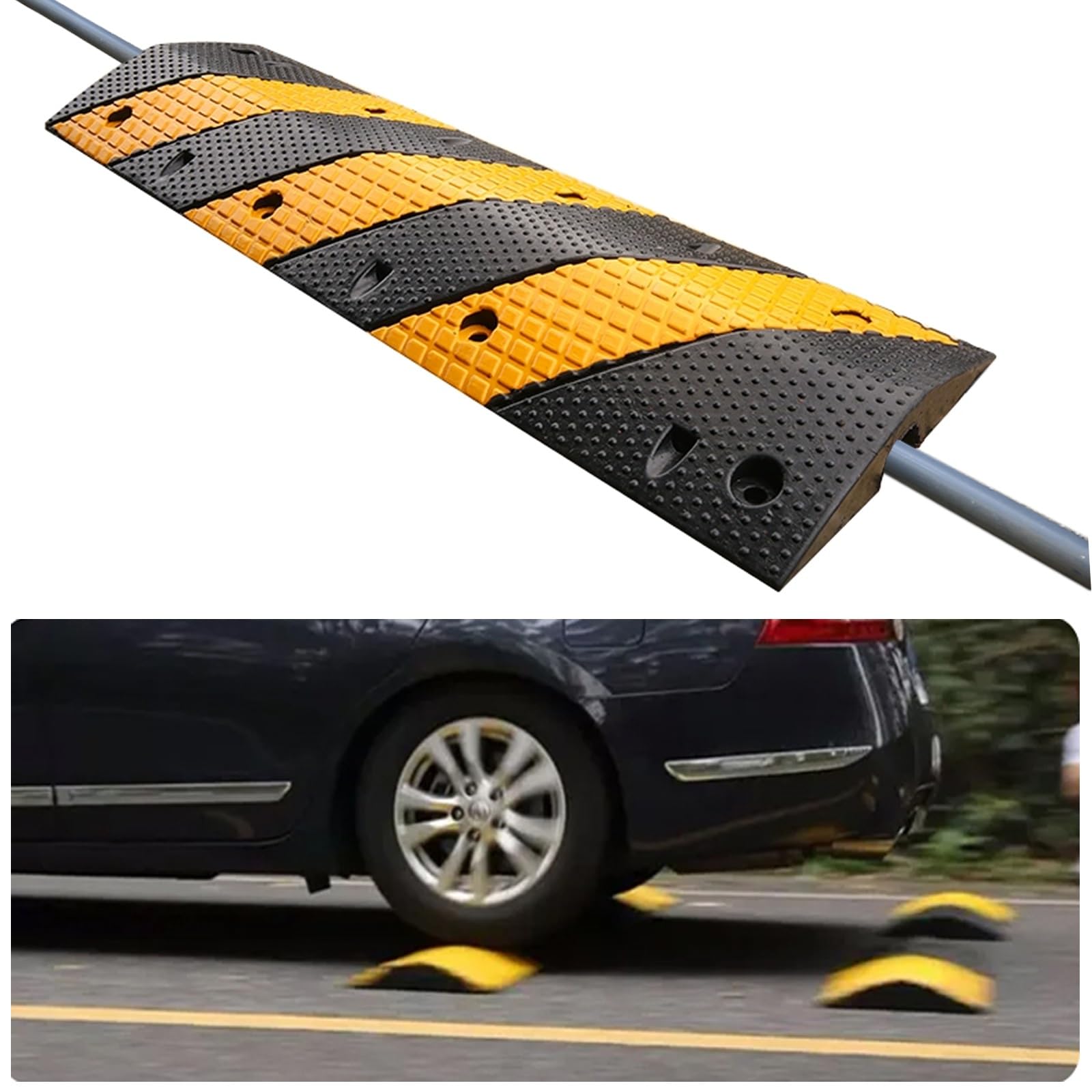 Pasacables Suelo de Goma para Carretera 1 Canal Resistente Canaleta Cables con 8 Pernos para Extremos de Rampa