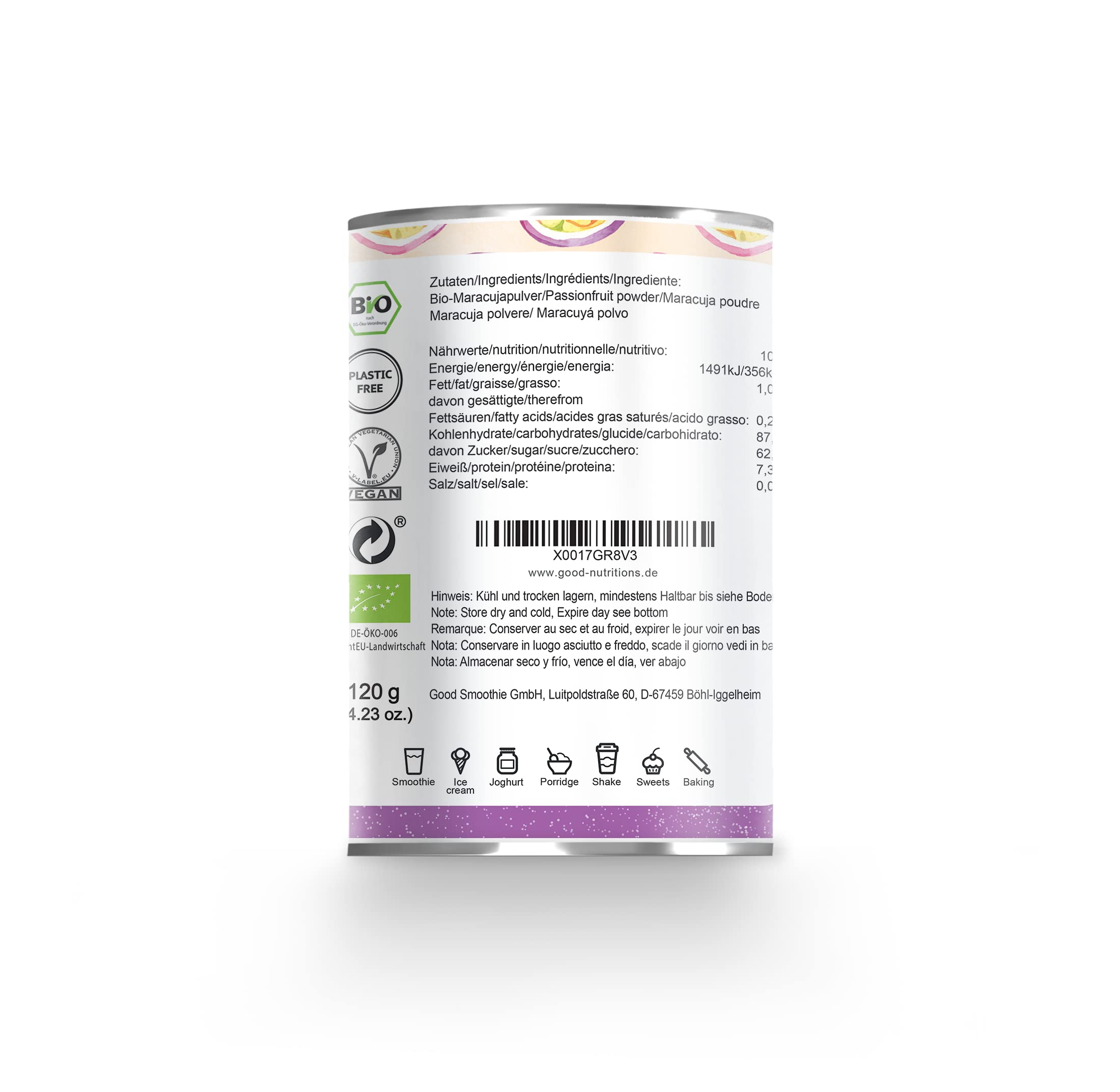 Poudre de Maracuja – Maracuja Bio Lyophilisée | Biologique | Fruits de la passion lyophilisés | bon-superfruit de bon-smoothie | 100% fruits | sans additifs + de nombreux ingrédients | 120g