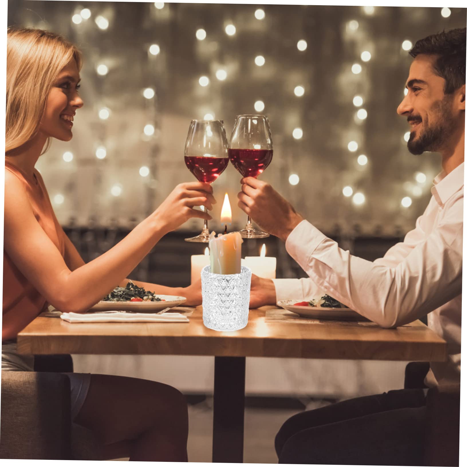 Portavelas de Cristal Decorativo 12 Piezas para Té, Plata | Juego para Hogar y Fiesta, Efecto Ornamental, Formato Práctico para Velas de Té