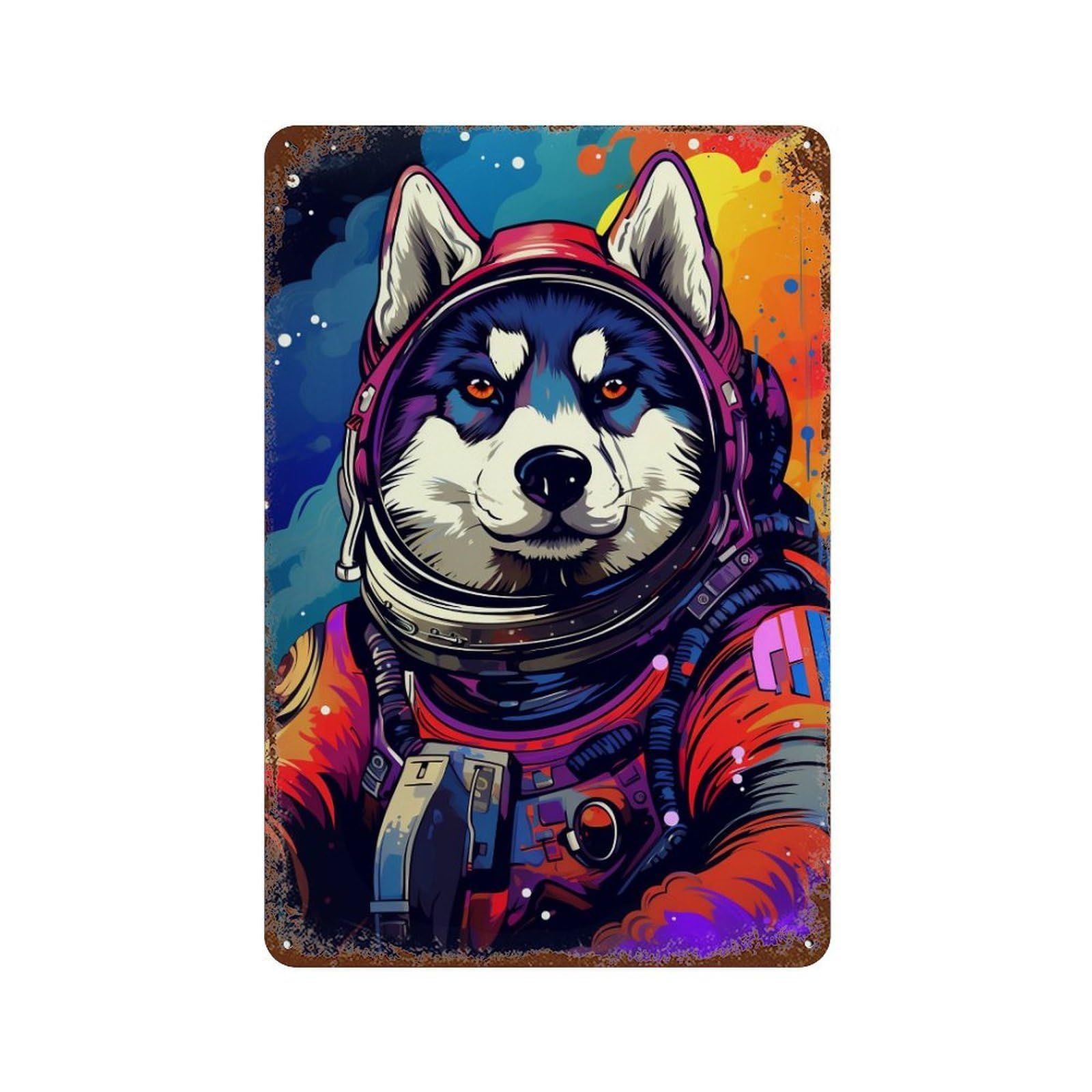 Garage Style Space Dog Explorer-126 Distressed Metal Wall Sign 11.8"x7.9", Shabby Chic Decor for Bar And Workshop