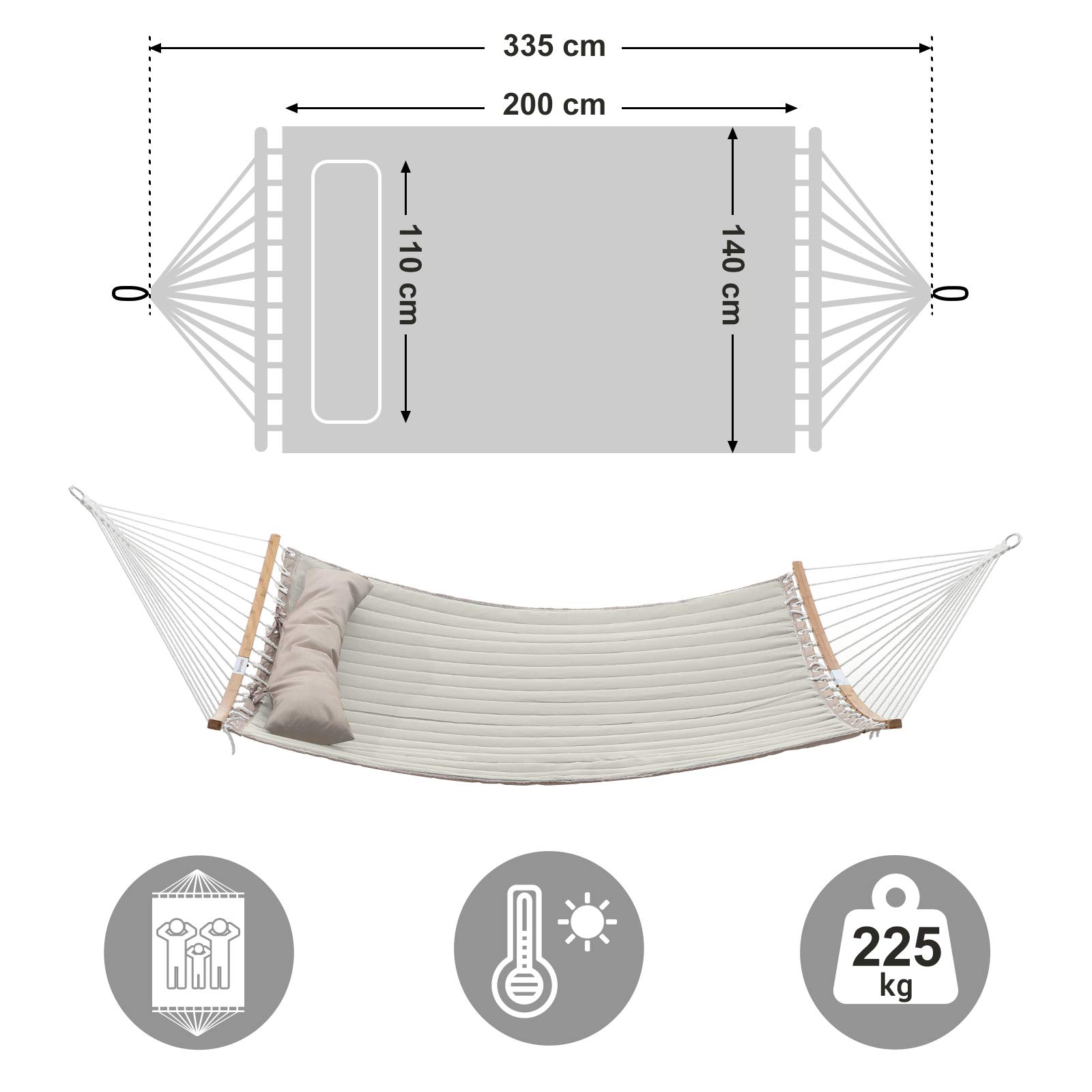 Hammocks, Swing Chairs & Accessories Hammocks SONGMICS Padded Double Hammock 200 x 140 cm Swing