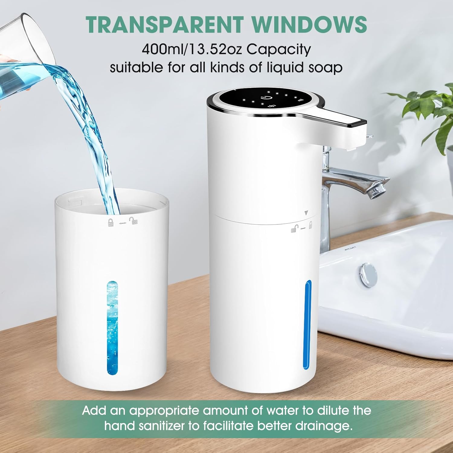 Touchless Automatic Soap Dispenser, 2 Pack Smart Sensor Foam Hand Wash Dispenser, USB Rechargeable & Adjustable Customizable for Bathroom Countertop Kitchen Sink, 13.5 oz White - Image 3