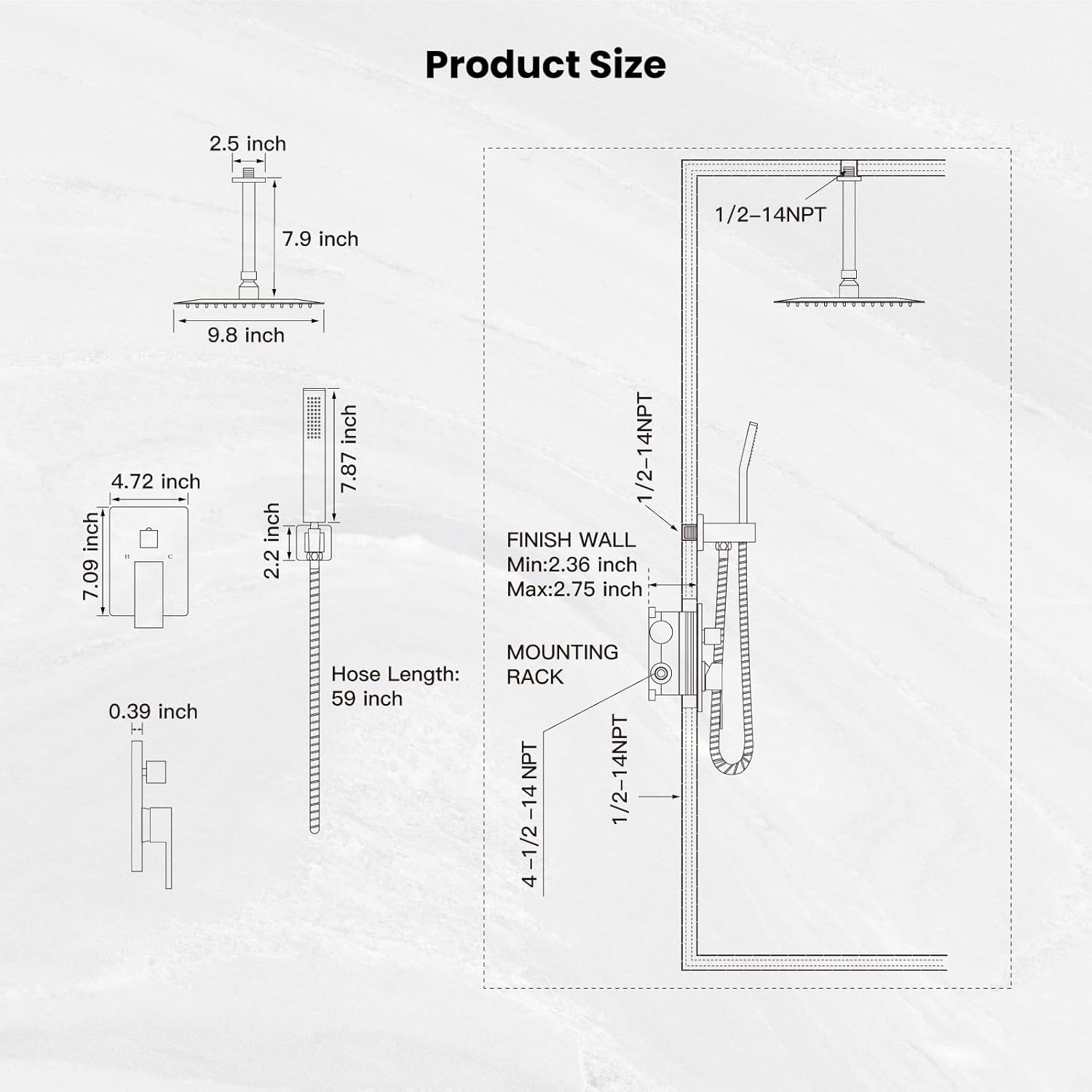 gotonovo Ceiling Mount Shower System Bathroom Shower Faucet Set Rain Showerhead with Handheld Spray Combo High Pressure Shower Trim Kit with Valve 10 inch Showerhead Brushed Gold