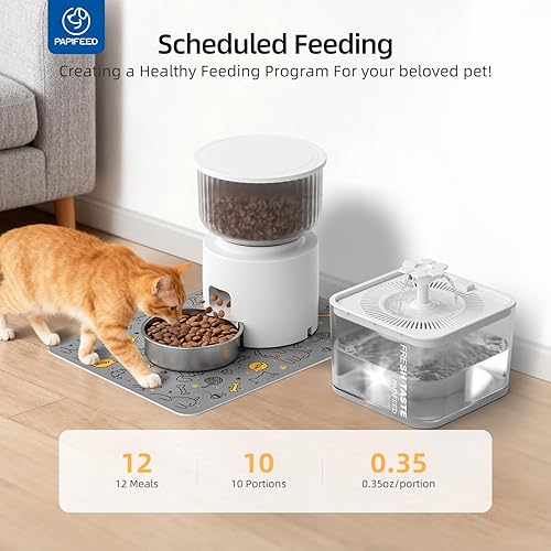 Miniatura 2 de PAPIFEED Comedero automático para gatos y fuente de agua, 3L/12 tazas 2.4G WiFi para mascotas con cuenco de acero inoxidable, control inteligente