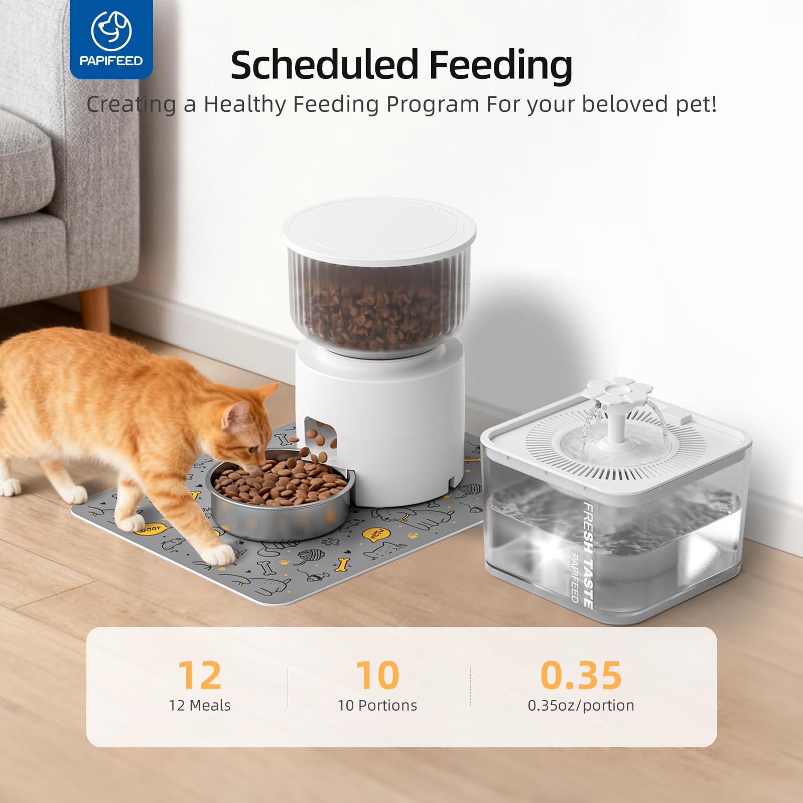 PAPIFEED Automatic Cat Feeder and Water Fountain, 3L/12 Cups 2.4G WiFi Pet Feeder with Stainless Steel Bowl, Smart APP Control for Remote Feeding, 1-12 Meals Per Day, Detachable for Easy Clean (White) - image 2