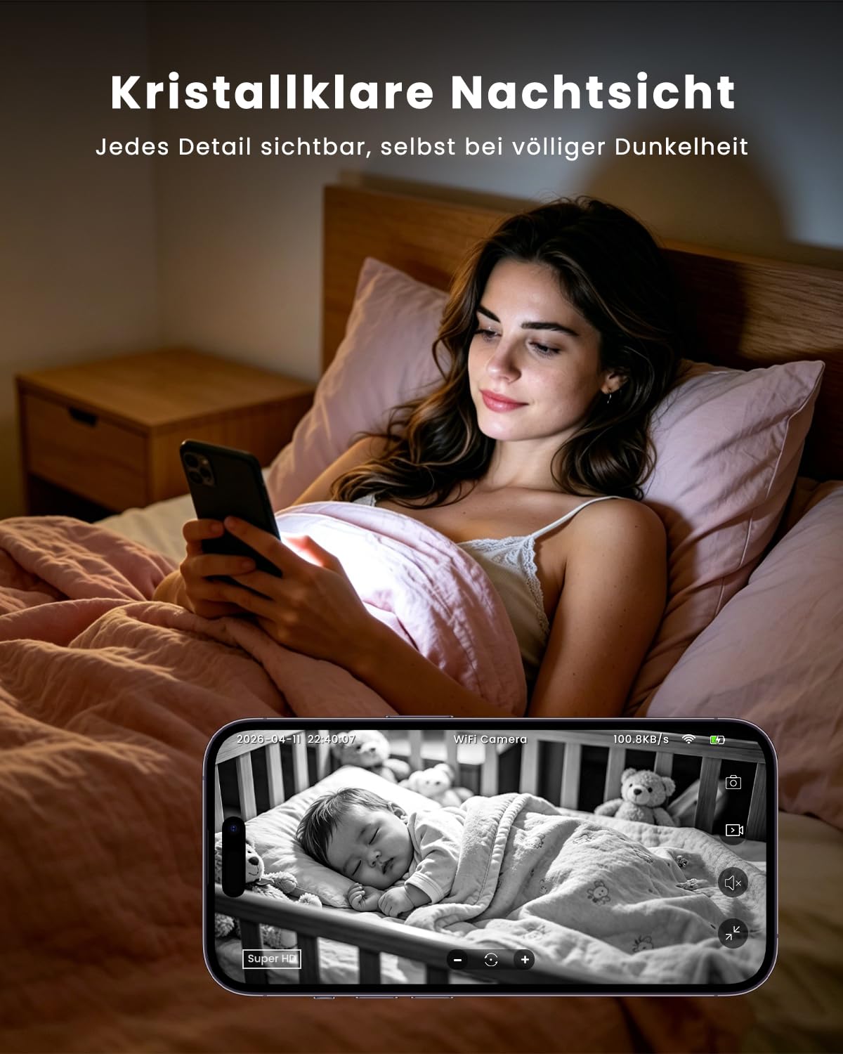 Mini Kamera 4K WLAN Überwachungskamera innen kabellos mit Akku, 2,4/5 GHz WiFi, Live-Übertragung aufs Handy, KI-Personenerkennung, Bewegungsmelder, Nachtsicht, SD & Cloud Speicher