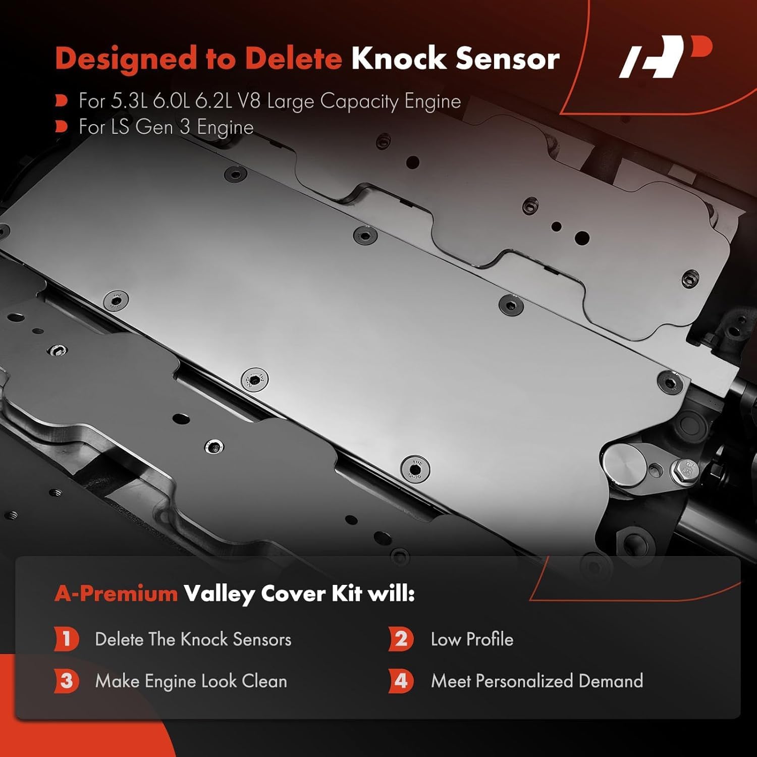 A-Premium Gen 3 LS Valley Pan Cover Plate, with Seal Gasket & Bolt, Fit for GM LSX LS1 LM7 LR4 LQ4 LS6 L59 LQ9 LM4 L33, Low Profile & Non Knock Sensor Hole