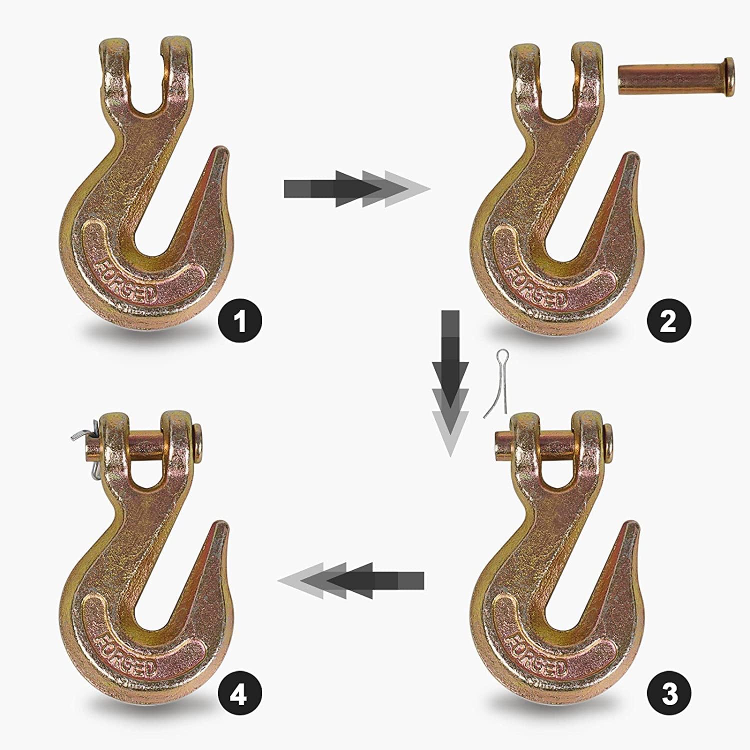 Grab Hook Clevis End 3/8"(10Pack) Pin Clevis Rigging Tow Transport Truck Trailer Hook 7500 Lbs Working Load Limit