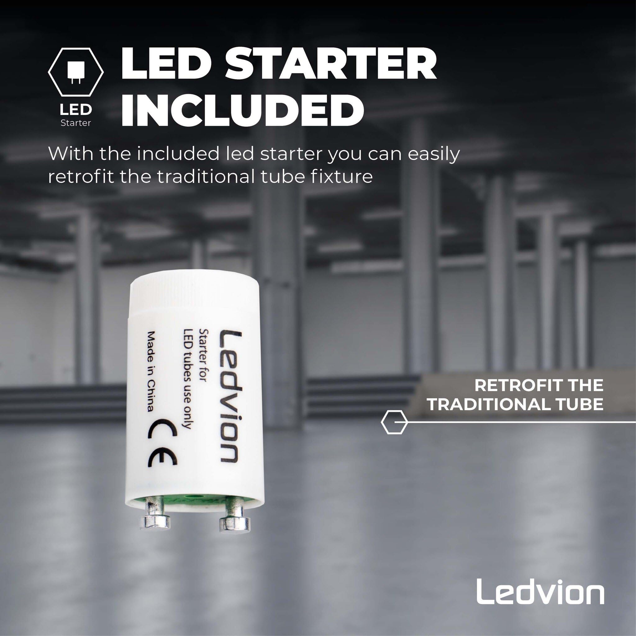Ledvion - 10X Tubos LED TL, 120CM, 18W, 6500K, 185lm/W, Etiqueta Energética B, Incluye Arrancador LED