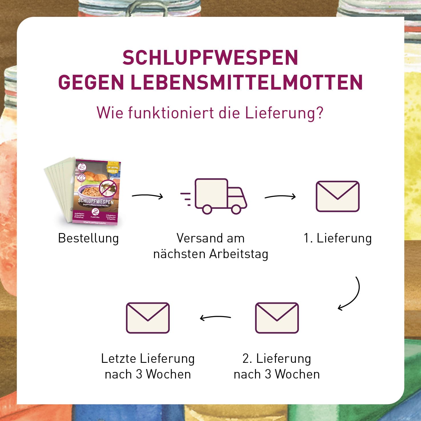 Plantura Schlupfwespen gegen Lebensmittelmotten, Komplett-Lösung mit 9 Karten (3 Karten à 3 Lieferungen) - hochwirksame & nachhaltige Bekämpfung, Alternative zu Mottenkugeln