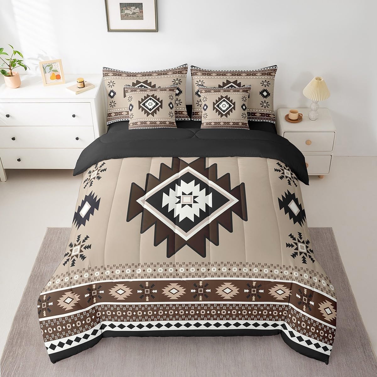 Feelyou Western Comforter Set with Sheets Queen Size Southwestern Aztec 7 Pieces Bedding Set for Kids Boys Girls Country Tribal Native Brown Bed in a Bag Microfiber - Image 2