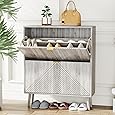 GarveeHome Shoe Storage Cabinet with 2 Flip Drawers, Freestanding Shoe Organizer with Metal Legs, Narrow Shoe Rack Cabinet for Entryway, Foyer, Hallway, Living Room, White