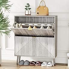 GarveeHome Shoe Storage Cabinet with 2 Flip Drawers, Freestanding Shoe Organizer with Metal Legs, Narrow Shoe Rack Cabinet for Entryway, Foyer, Hallway, Living Room, White