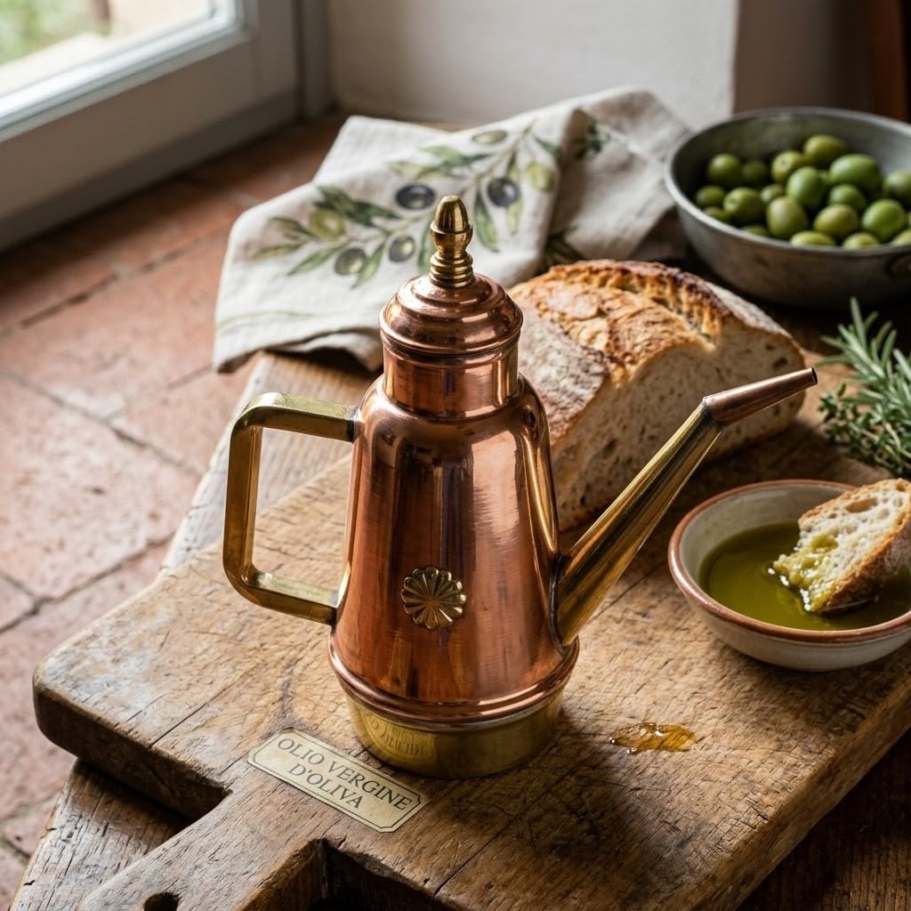 Oliera in rame ed ottone artigianale 0,500 litri da cucina professionale