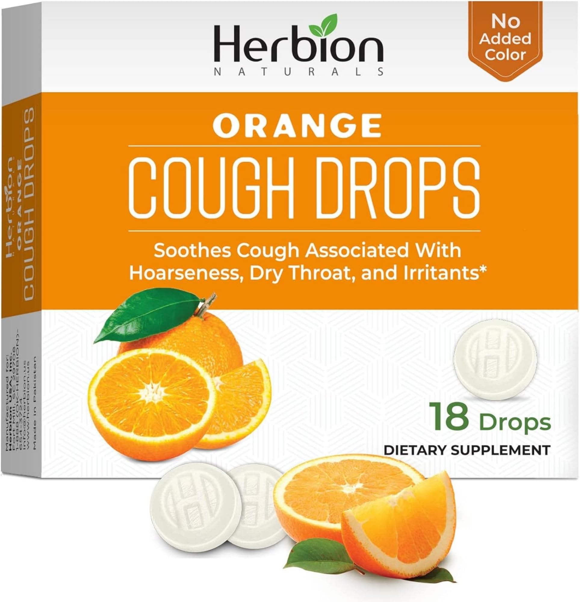 Cough Drops with Orange Flavor -18 Ct -Relieves Cough, Soothes Sore Throat & Dry Mouth, for Adults, Children 6 and Above