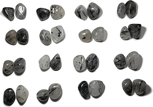 Miniatura 7 de 2 piezas de cuarzo turmalinado Aka, de 0.984 in a 1.339 in, pulido a mano, cristal curativo pulido a mano con inclusiones de turmalina negra de