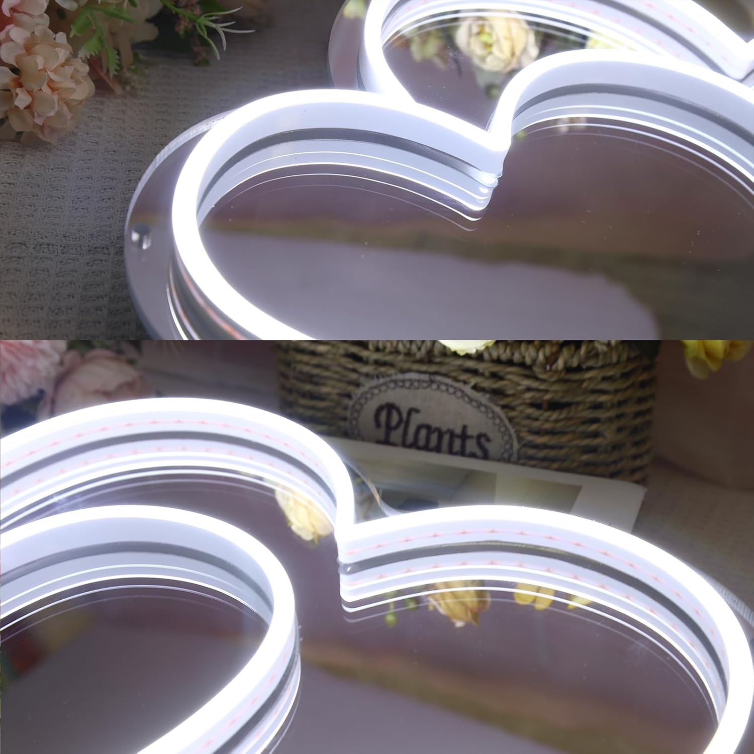Heart Mirror for Wall,Girl Room Aesthetic Mirror Decor,Wedding Gifts,Selfie Cute Stuff,Valentines Day Decor,USB Powered with Switch-15” Cold White