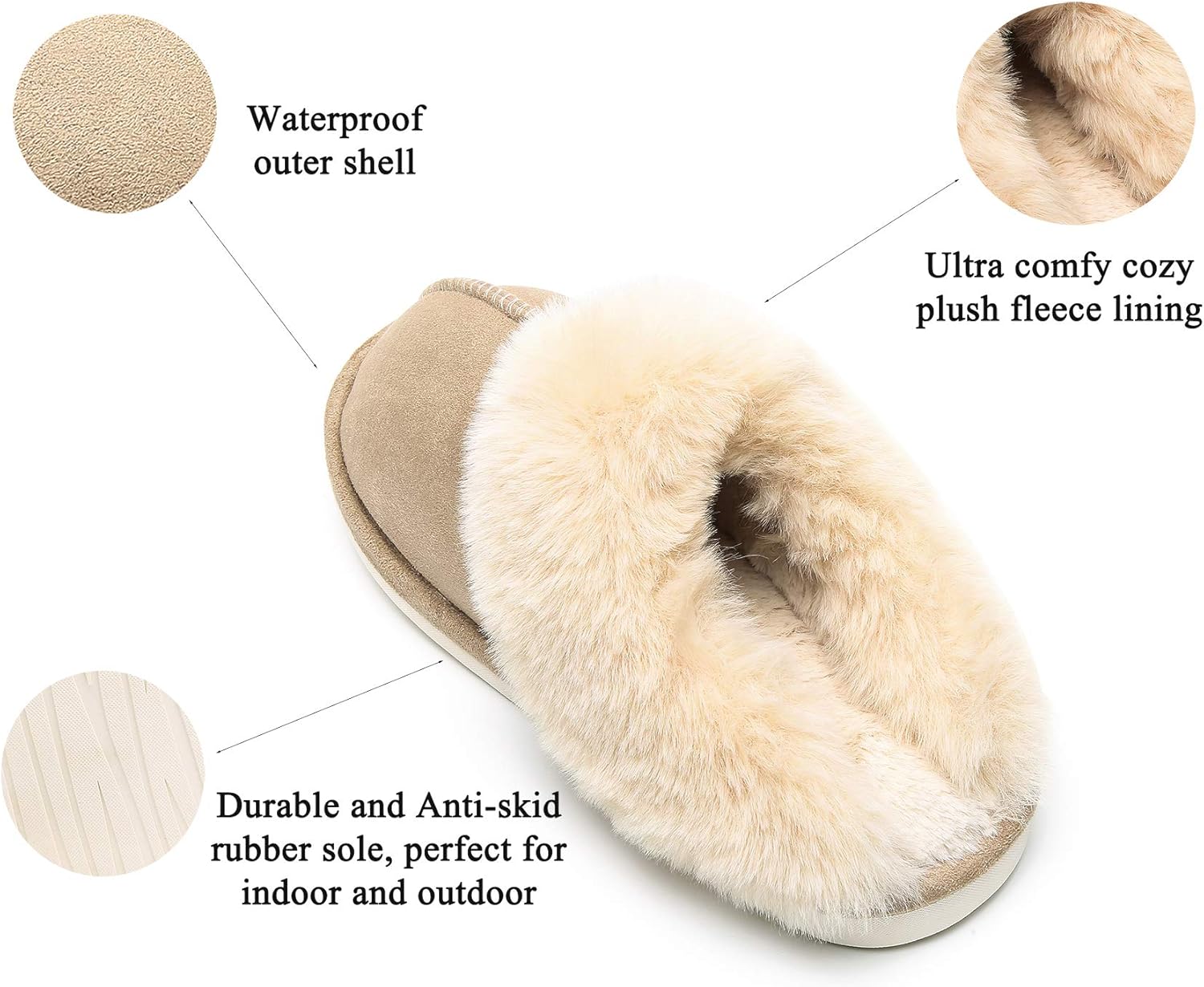 Epsion Womens Winter Warm Slipper Faux Fur Fluffy Slip-On House Slippers Suede Plush Lined/Anti-Skid Sole Indoor Outdoor - Image 5