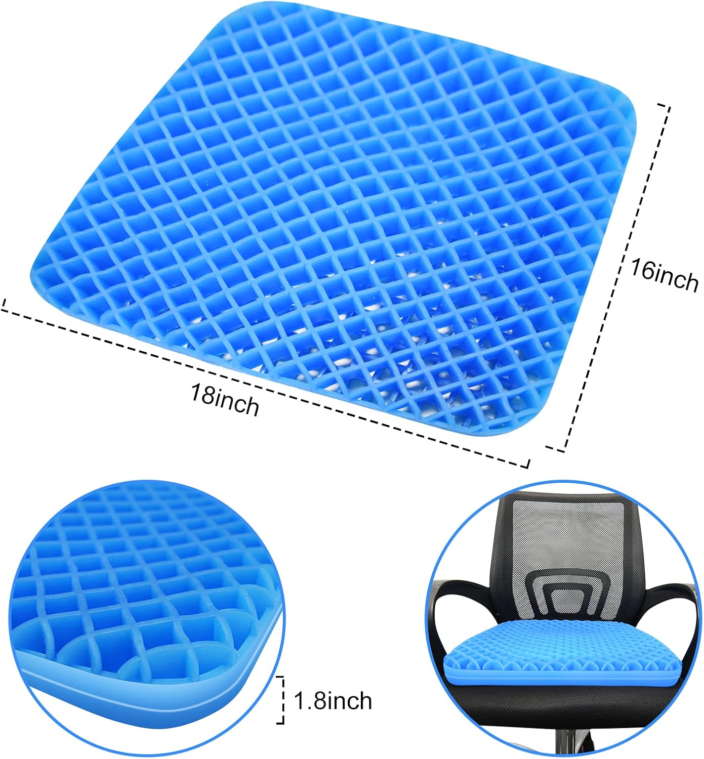 Gel Seat Cushion Double Thick Gel Chair Cushion for Pressure Relief 1.8in Thick Portable Seat Cushion with Breathable Cooling Gel Non-Slip Cover for Long Sitting Home Office Chair Wheelchair Cushion : Everything Else