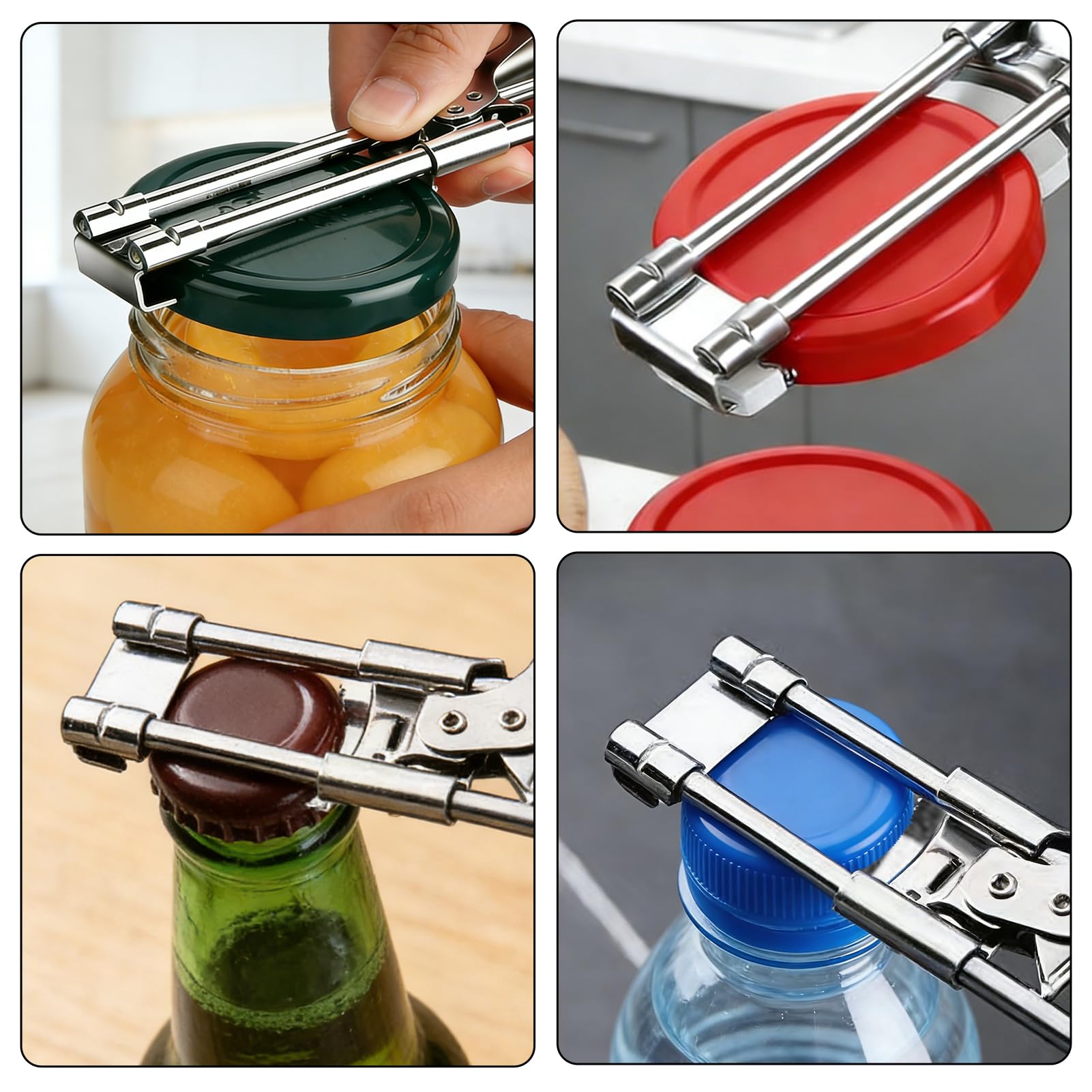 Ouvre Bocal Réglable en Acier Inoxydable Professionnel pour Couvercles de Conserve