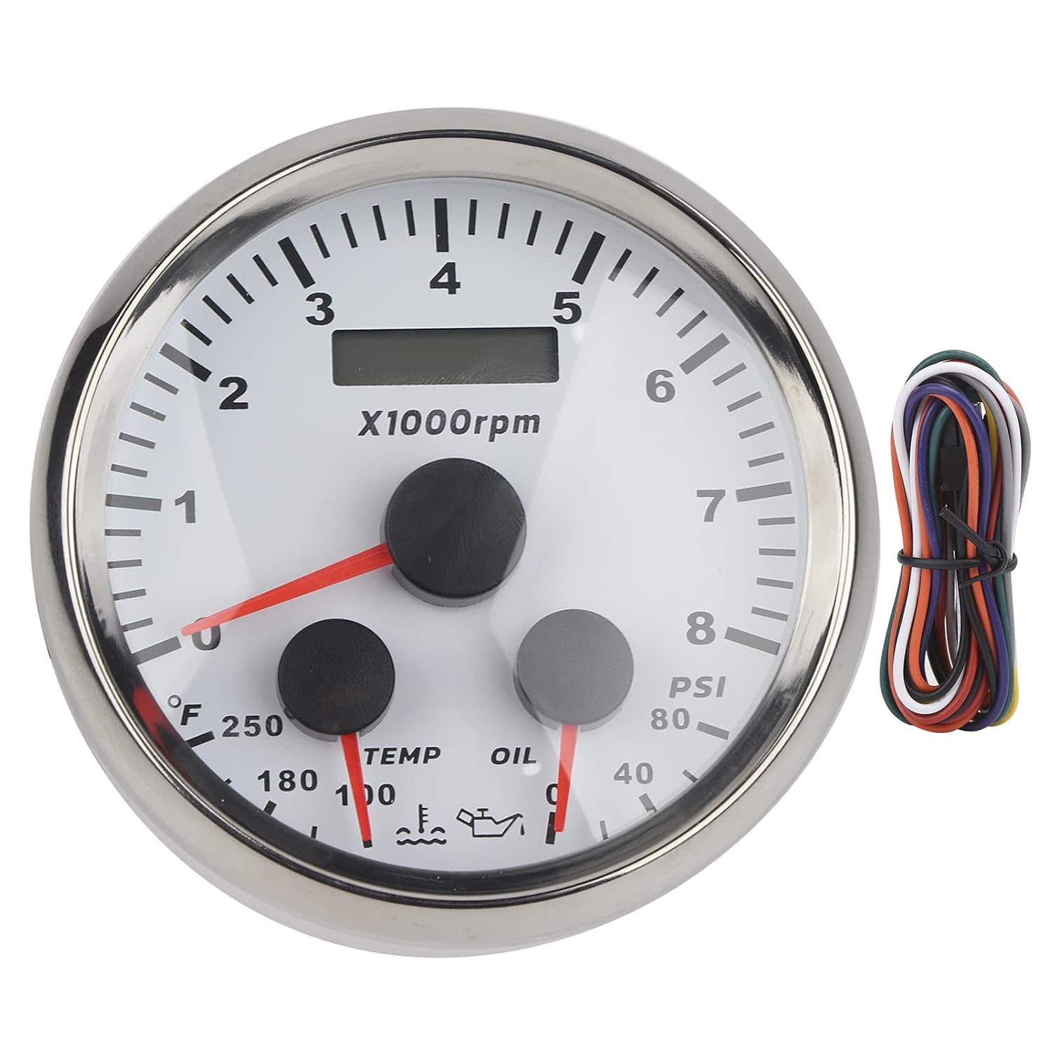 Brilluxa Oil Gauge, Pressure Meter, Temp Gauge, 85mm 3-in-1 Tachometer 8000RPM for 8-16V Ships Motorhomes Yachts Motorcycles