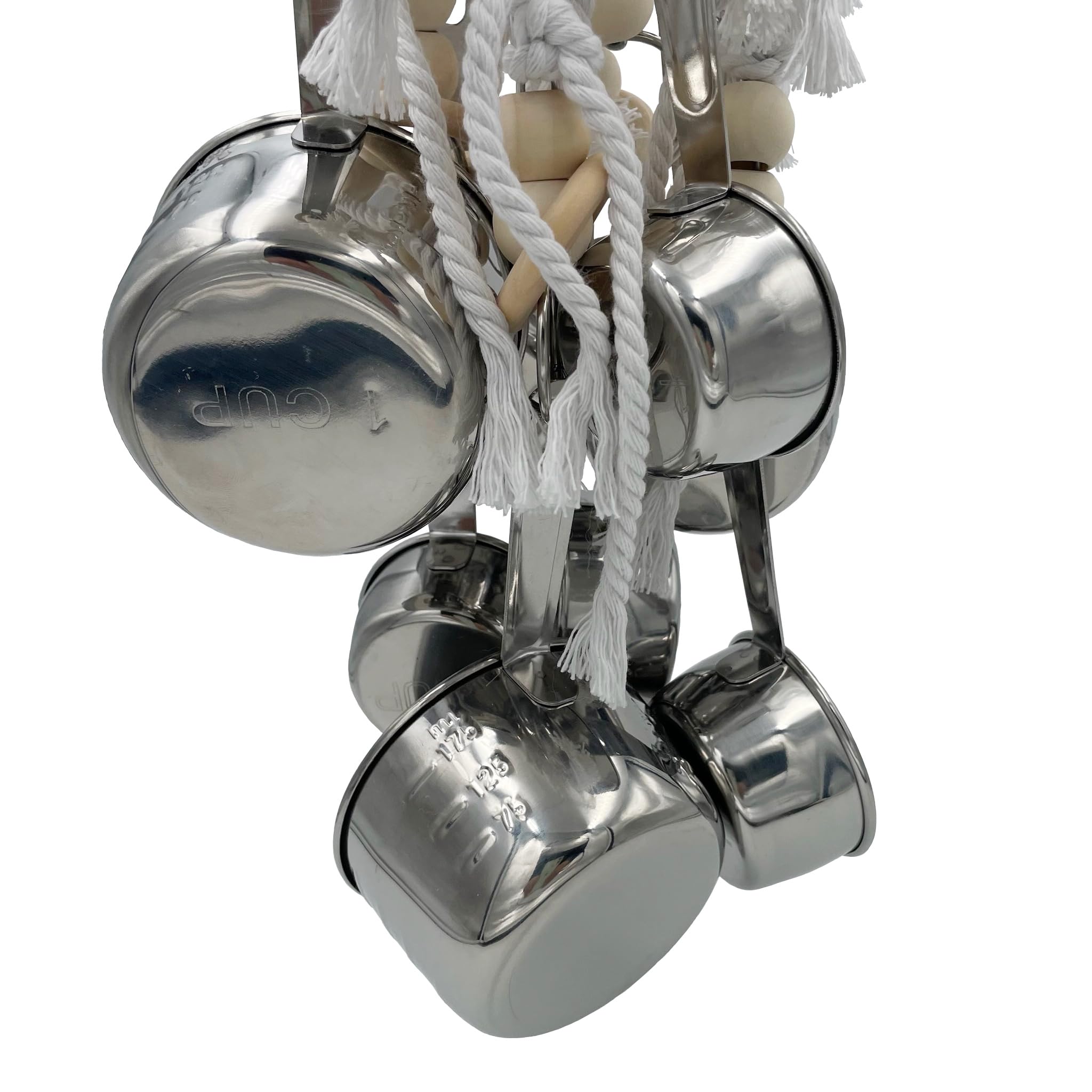 Durable Stainless Steel Pots & Wooden Beads Parrot Toys - Pullable 8 Metallic Cups & 8 Natural Dye-Free Rings for Large & Extra Large Parrots Macaws Amazons African Greys Cockatoos Eclectus - image 4