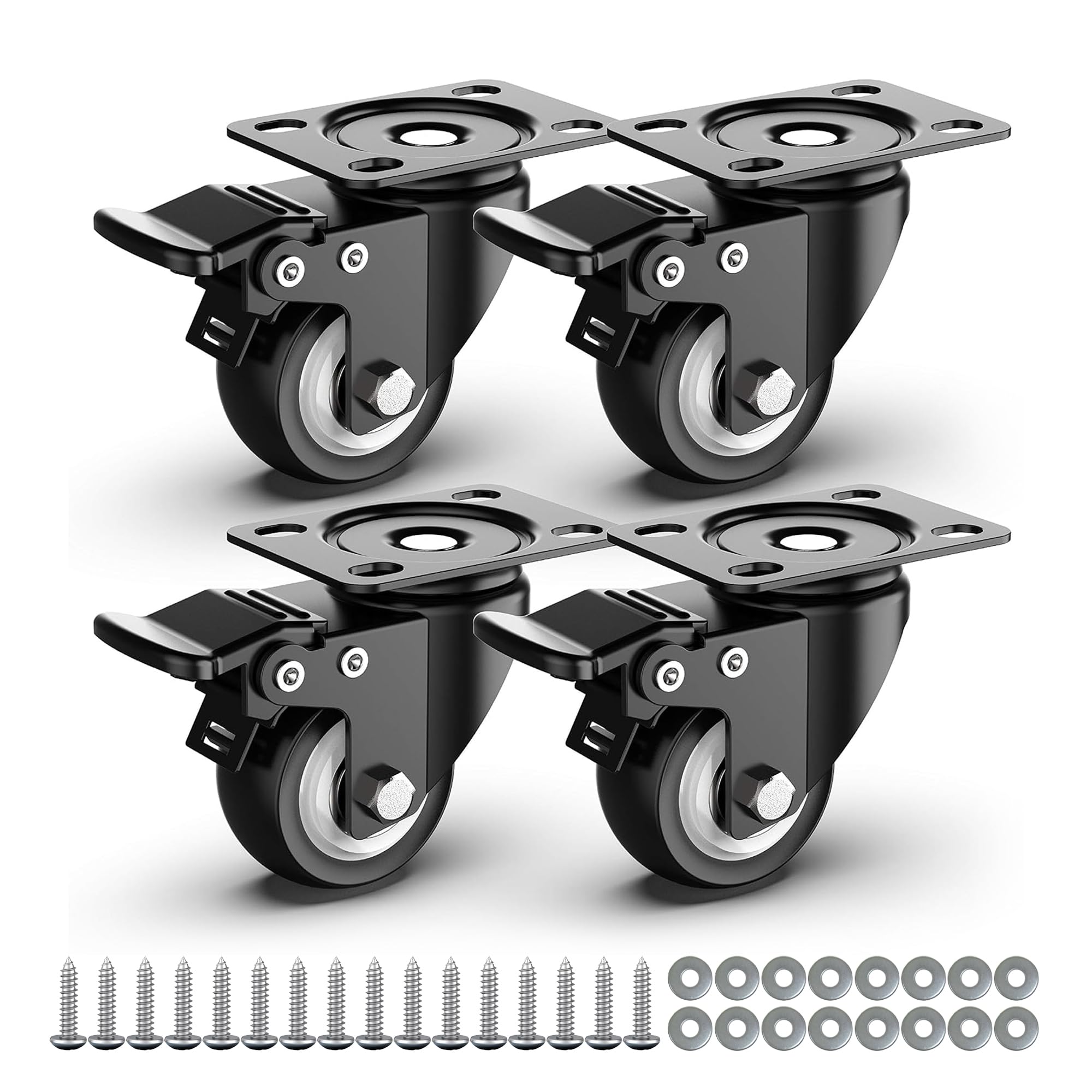 2 inch Caster Wheels Heavy Duty Swivel Casters with Safety Brake Total Capacity 600lbs (Set of 4) Good for Industrial or Furniture