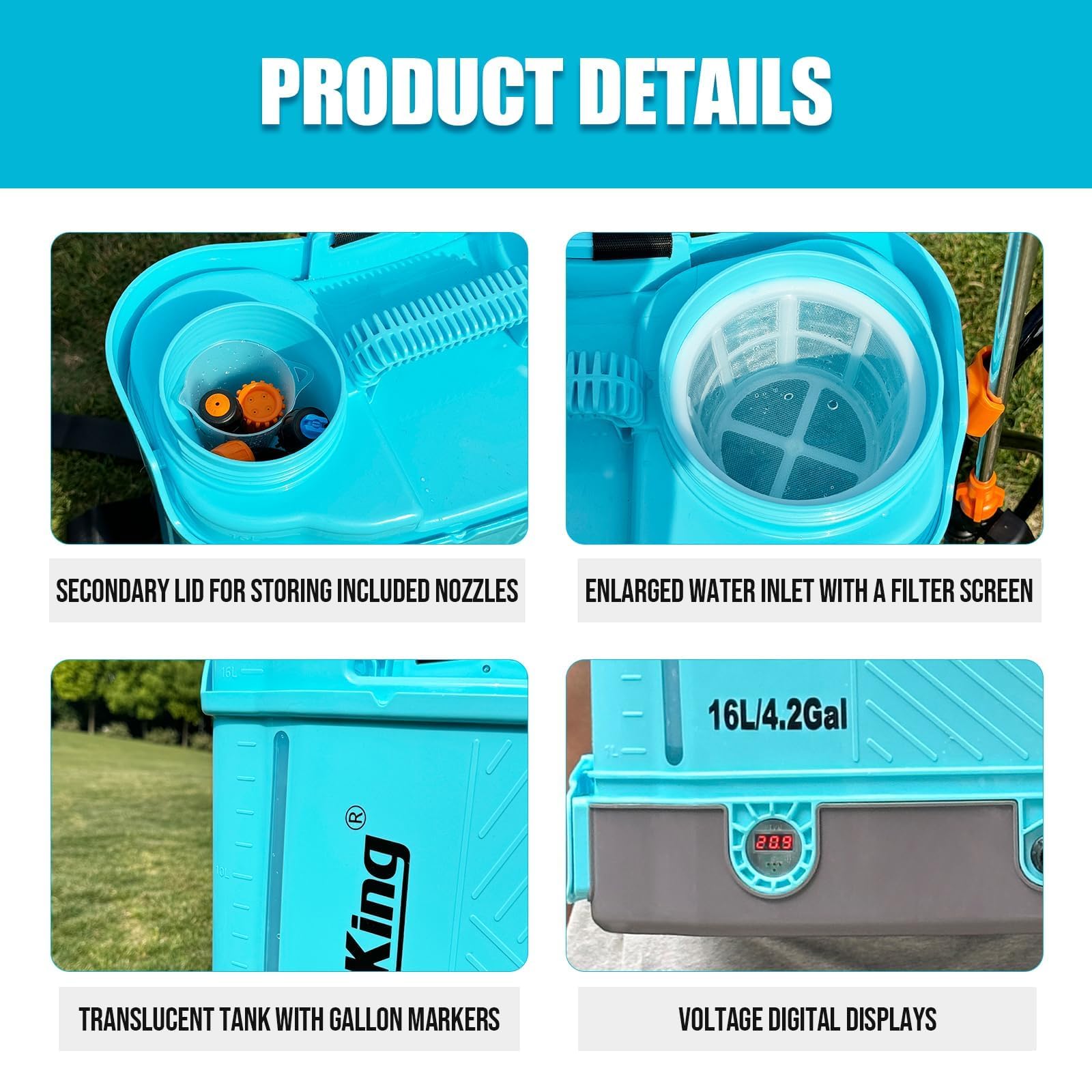 SideKing Knapsack Sprayer 16L, Electric Garden Sprayer Compatible with Makita 18V, Telescopic Wand, 5 Nozzles, 100 PSI Powerful Pressure Sprayer for Gardens, Lawns, Patios, Driveways(Battery Inc) — view 6