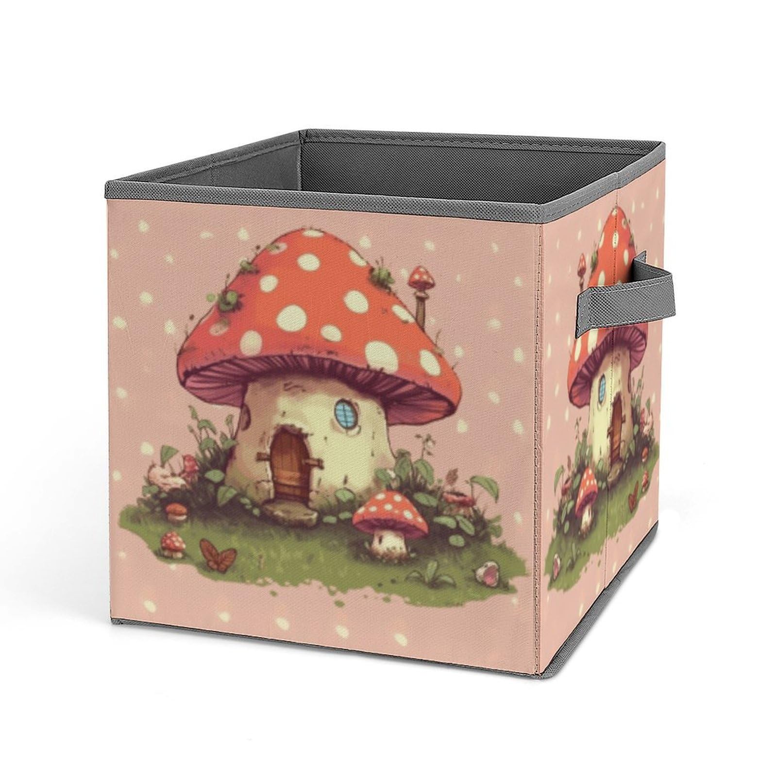 Panier de rangement pliable à motif champignon pour placard et buanderie