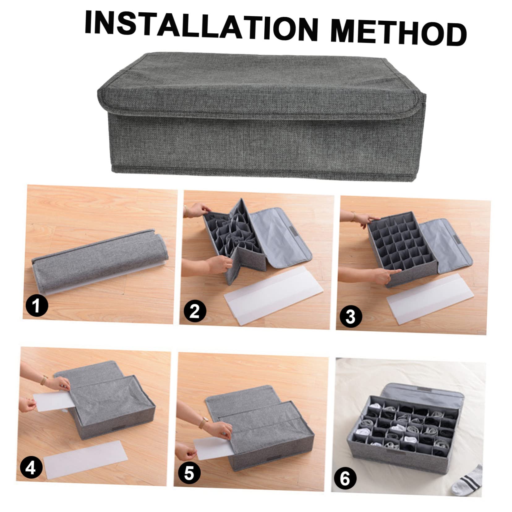 Organiseur de tiroir pliable à 30 compartiments – Boîte de rangement en coton gris pour vêtements, sous-vêtements et chaussettes – Séparateur peu encombrant avec couvercle pour l'organisation et le