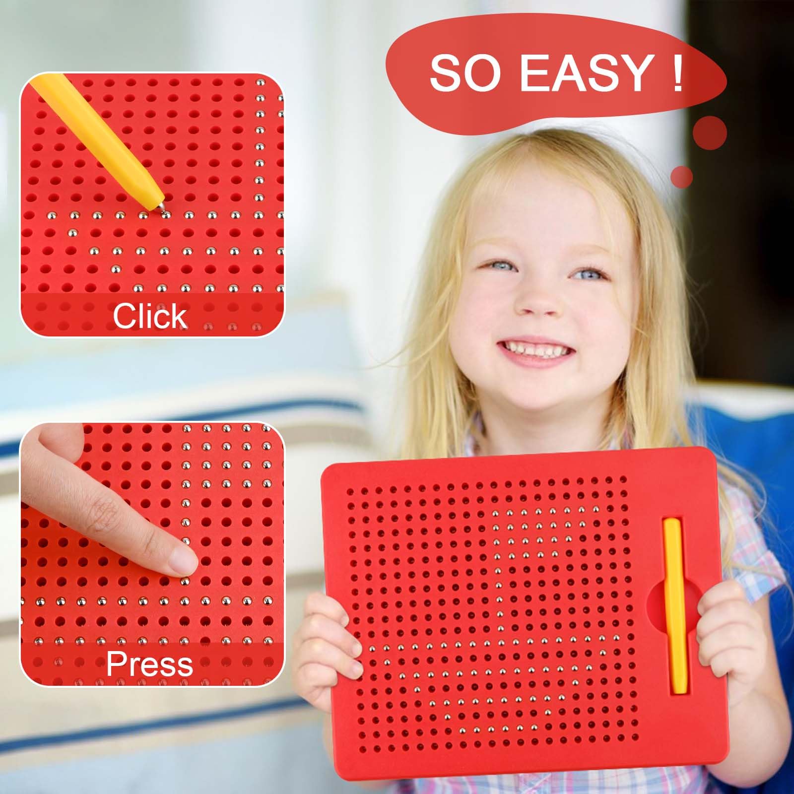 yue Magico Gioco Magnetico, Tavolo da Disegno Magnetico con 2 Pezzi Penna Magnetica, da Portare con sé, Bambini Giocattolo Educativo per dai 3 Anni in su, 21.5x17.5 cm, Rosso