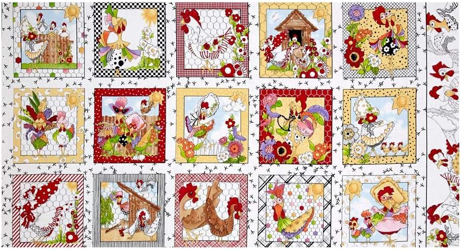 Loralie Designs 0558004 Chicken Chique 24" Panel Quilt Fabric, Multi