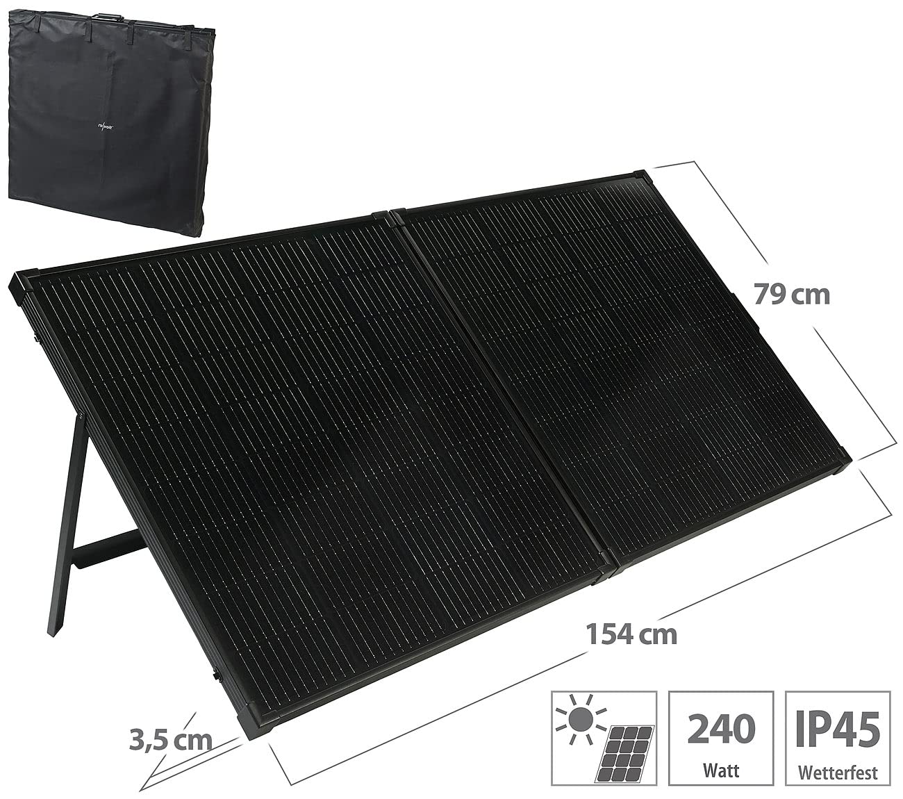 revolt Solarpanel mobil: Faltbares Solarpanel mit monokristallinen Zellen, 240 Watt, schwarz (Solarmodule faltbar, klappbare, 12V)