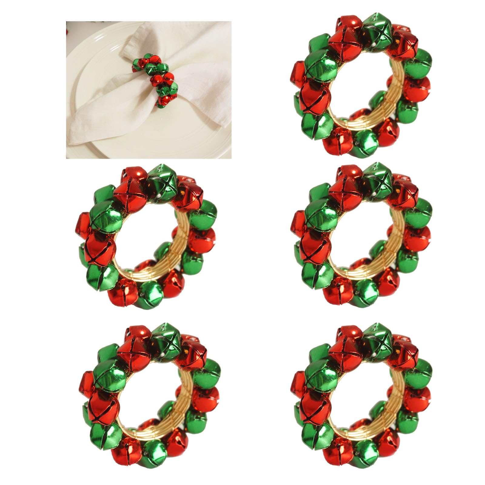 Utalek Christmas Napkin Rings Set of 6 Jingle Bell Napkin Rings Holders Red and Green Xmas Serviette Buckle Holder for Christmas, Dinner, Parties,