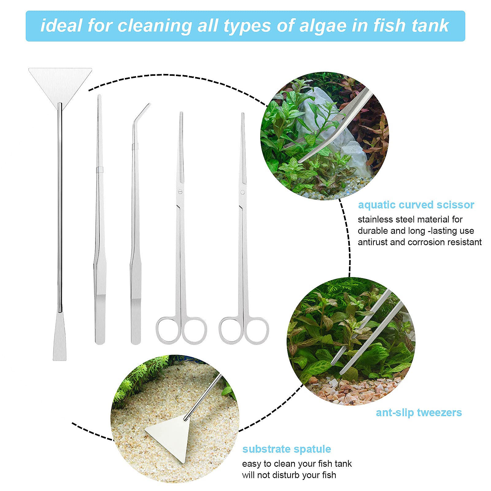 Czemo Serbatoio per Pesci d'acquario in Acciaio Inossidabile Acquario Forbici Pinze Spatola Aquascaping Insieme Di Attrezzi per Fish Tank Piante