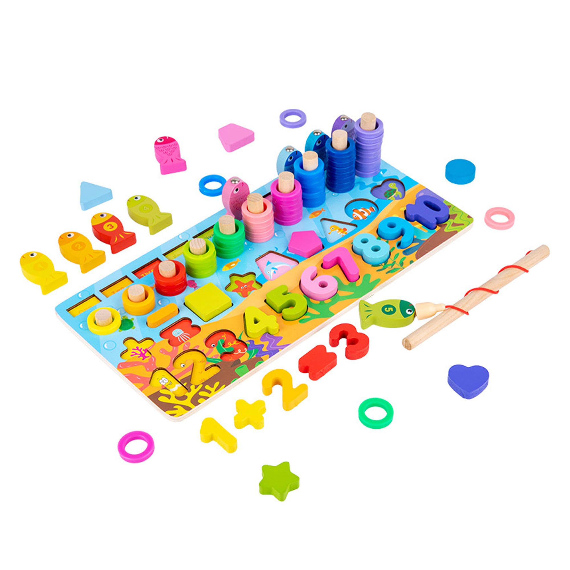 LUCKINGoods Montessori Magnetic Fishing & Sorting Toy - Visual Pattern Recognition & Number Matching for Preschoolers (Ages 3-5)