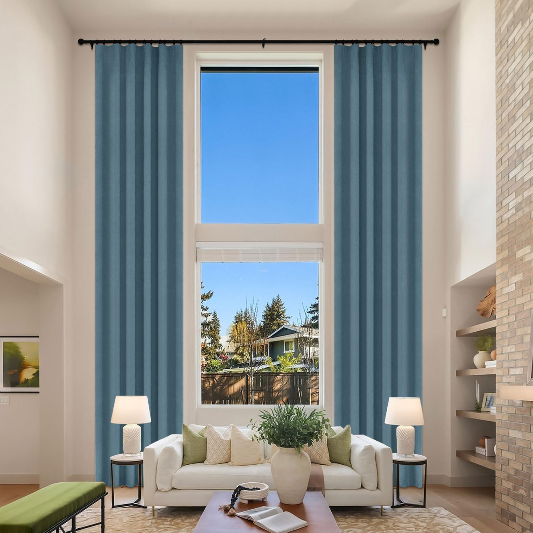 Fcosie Tall Chenille 100% Black Out Curtains 120 Inch Length / 9 10 12 14 15 16 17 18 20 24 ft Extra Long Blackout Drapes Flat Hooks Top/Custom-Made Curtain, 1 Panel, 100