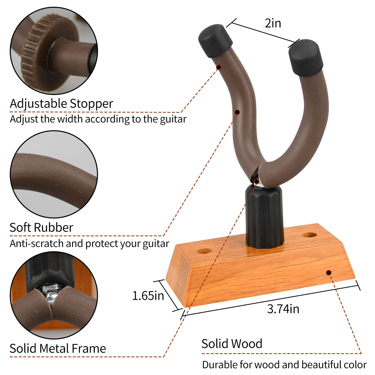 DkOvn Colgador de pared para guitarra, paquete de 8 soportes de pared para guitarra, soporte de pared de madera dura en forma de V con tornillos, para guitarra acústica, guitarra eléctrica, banjo