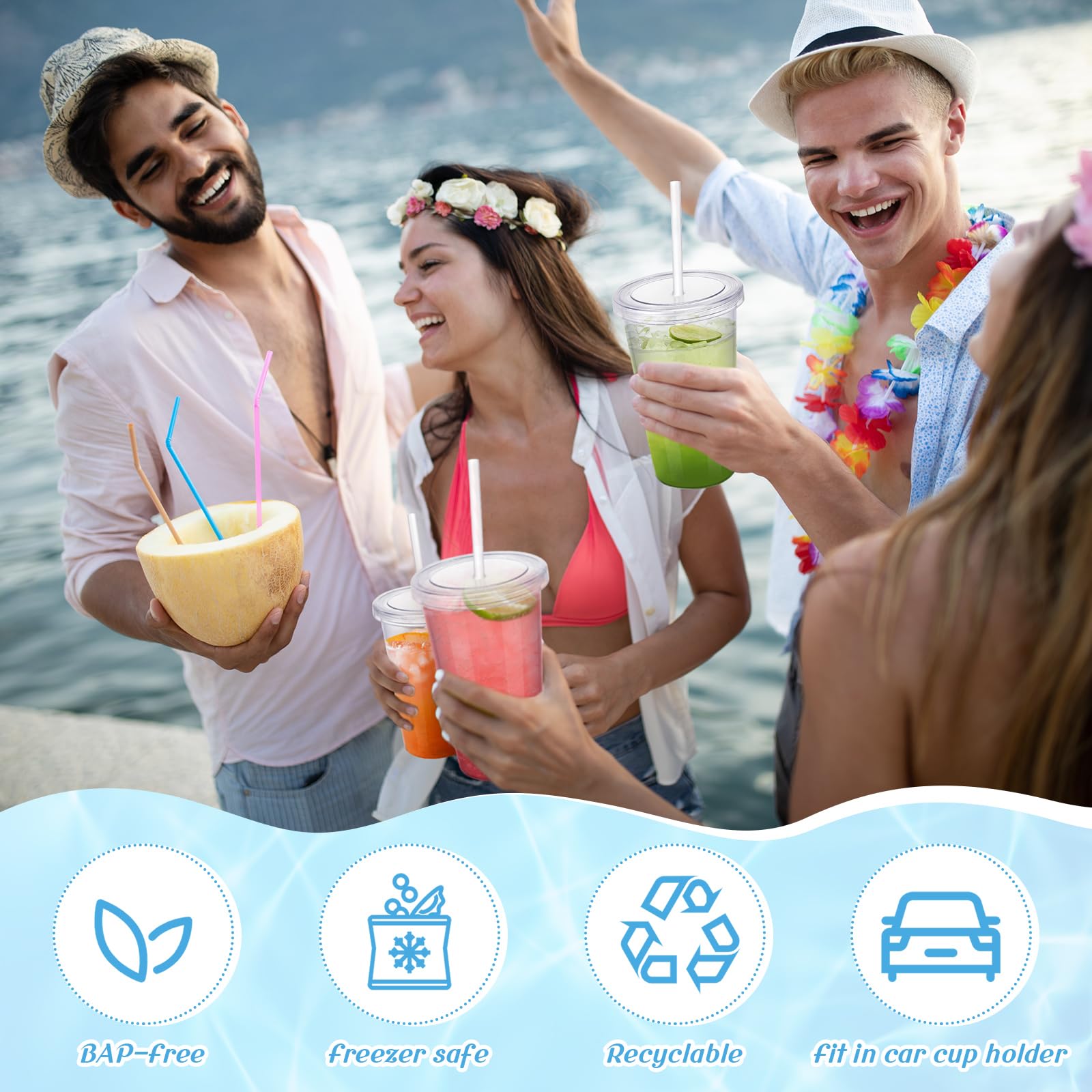 Zubebe Clear Classic Tumblers with Lid and Straw Reusable Plastic Cups with Lids Smoothie Cups for Parties Birthdays Cold Drinks Juice (12, 24 oz)