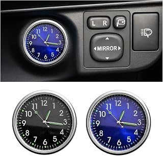 2PCS Car Mini Clock, Car Luminous Clock with Adhesive, Car Air Vent Clip Quartz Clocks, Car Dashboard Clocks, Universal Car Watch Accessories for Home Boat Truck SUV Car (Black+Blue)