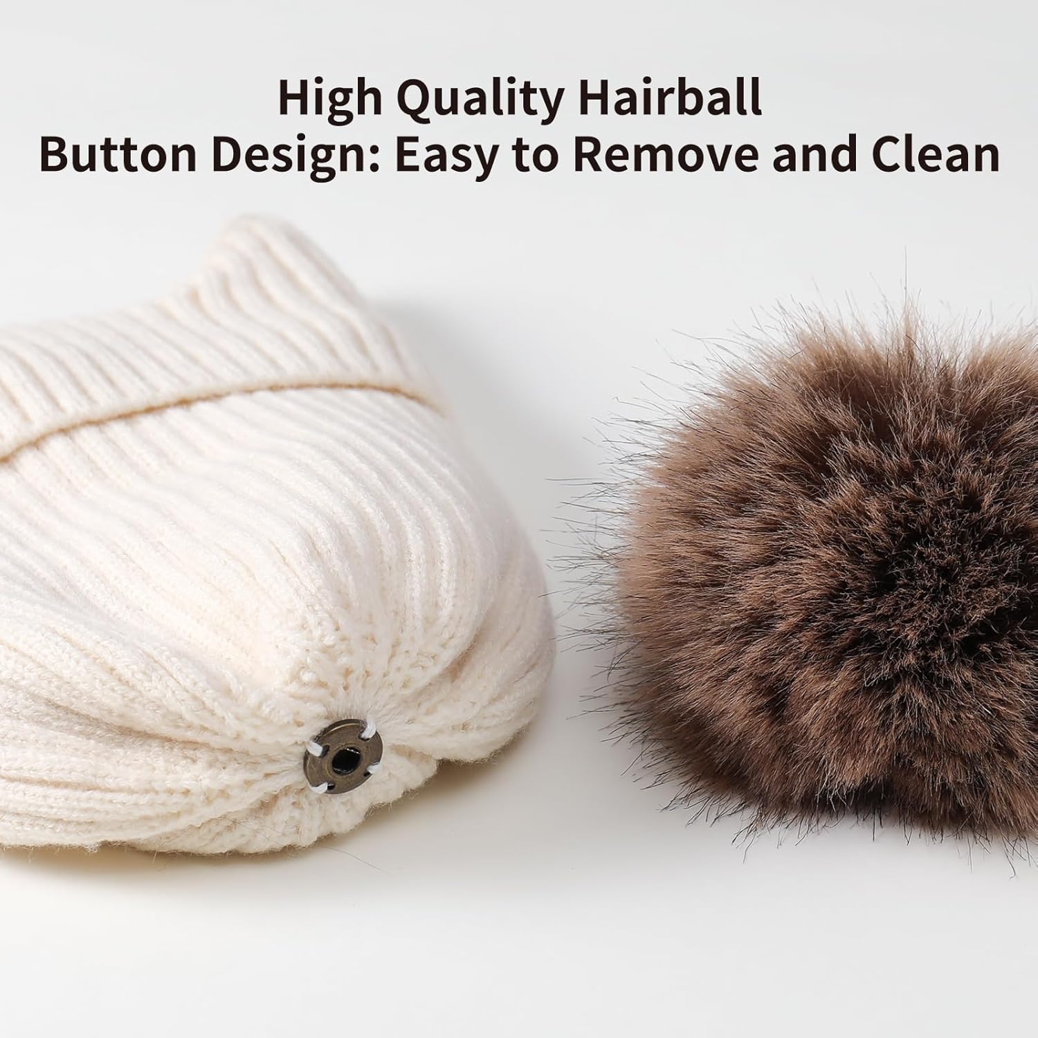 Winter Beanie Hat Scarf Gloves Set for Women, Classic Beanie with Removable Pom Pom Long Scarf Touchscreen Gloves 3 in 1 Set - Image 2