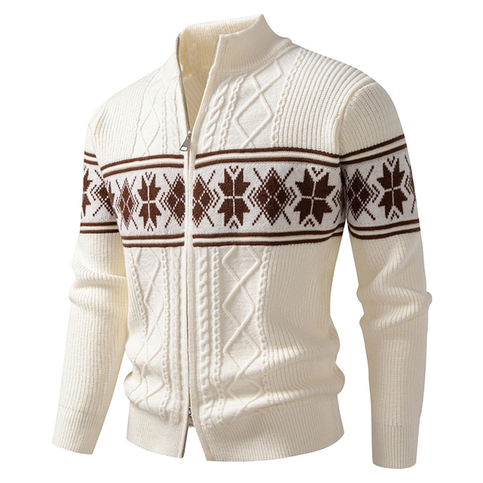 Generisch Maglione da uomo, slim fit, con chiusura lampo, giacca di lana calda, maglia grossa, maglione unisex islandese, modello islandese, giacca norvegese