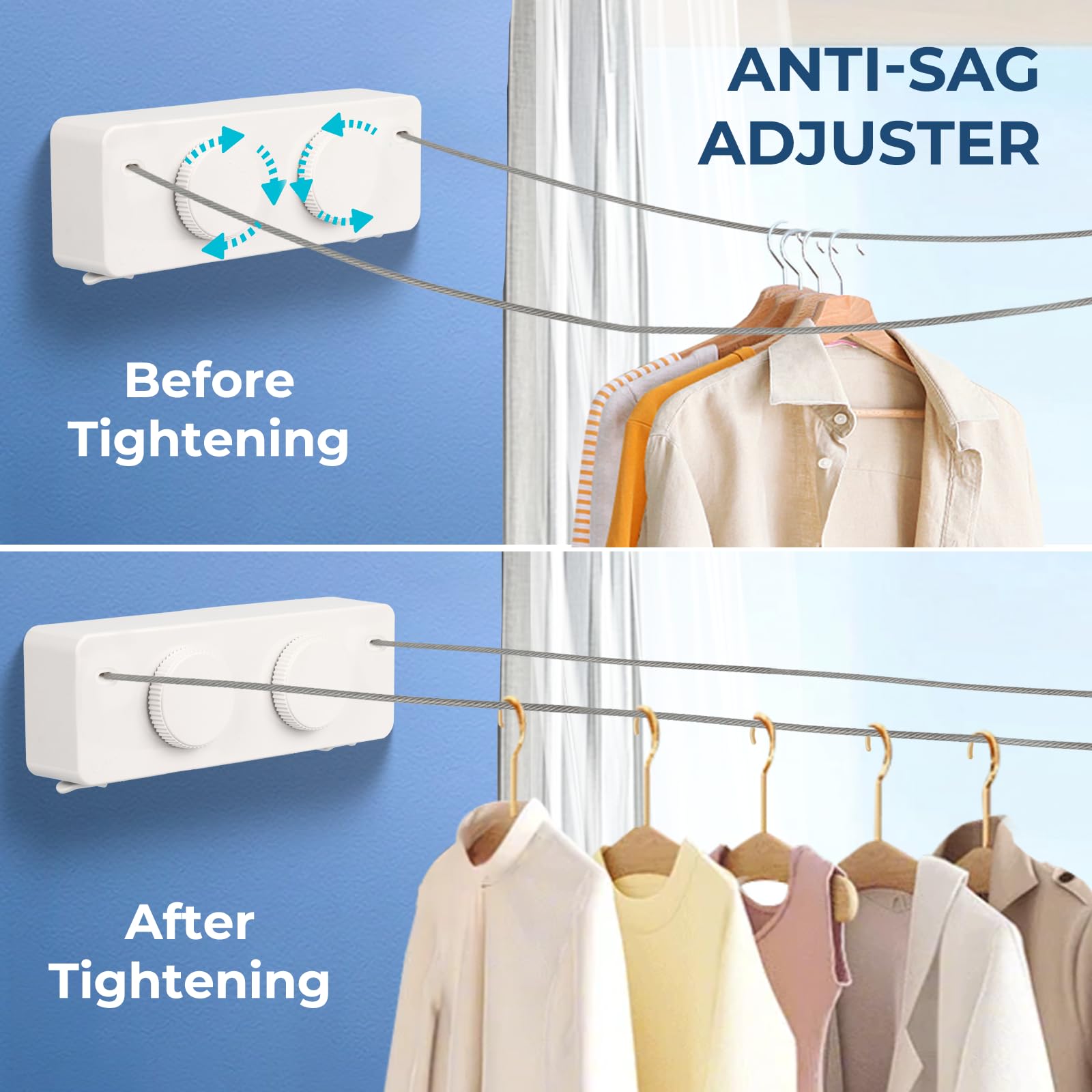 Tendedero De Ropa para Apartamen Corde à linge rétractable pour intérieur ou extérieur en acier inoxydable 304 - Convient pour les camping-cars, les voyages et les appartements - 4,2 m