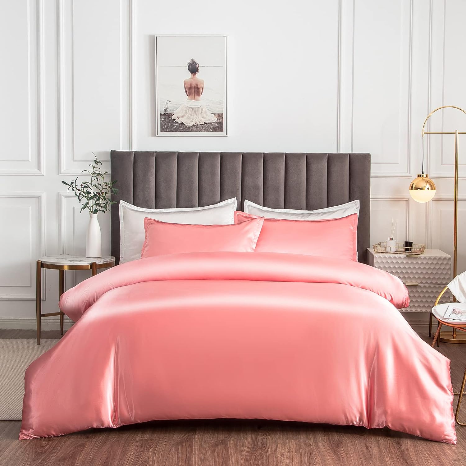 Lavender Queen Satin Duvet Cover (1 Comforter Cover) Silky Bedding 1 Piece with Zipper Closure