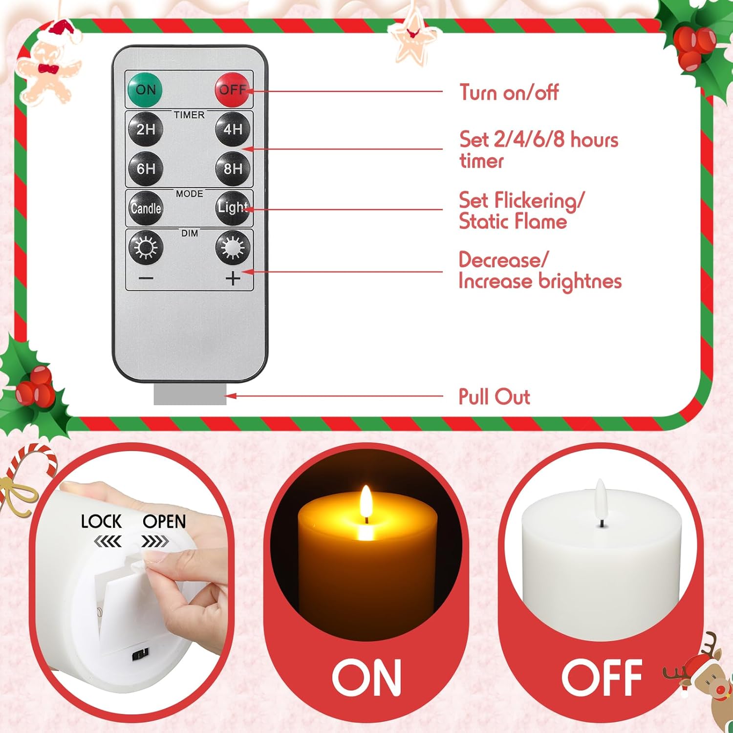 Retisee 3 Pcs White Large Flameless LED Candles with Remote Battery Operated 3D Pillar Flickering Candles for Home Indoor Outdoor Party Wedding Light Decor(6''/8''/12'' x 4'')