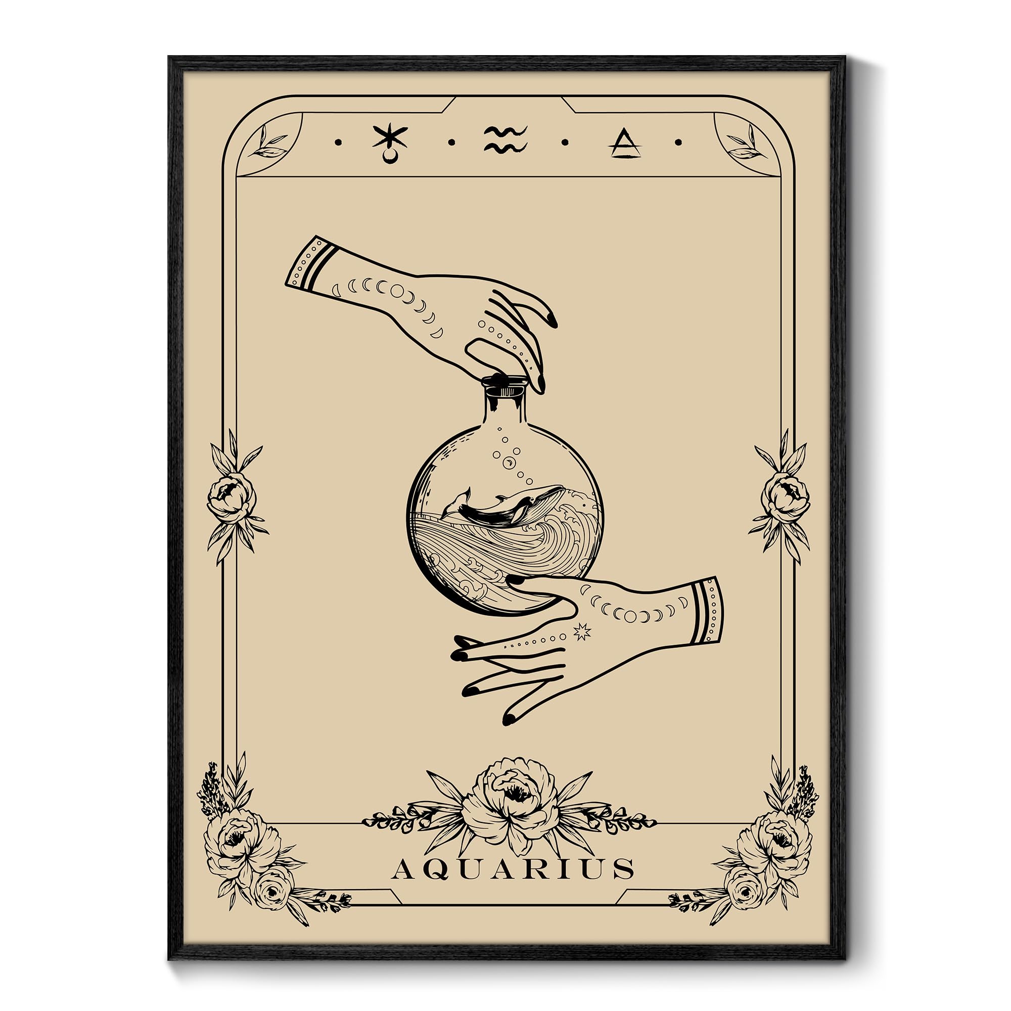 MHARTK66 Cuadros Decoracion Dormitorios Con Marco Negro, 30x40 cm Acuario Tarot Lienzos Decorativos Pared Salon, Cuadros Pequeños Decoracion Pared Bruja, Gótico Wall Art Comedor Pasillo Baño
