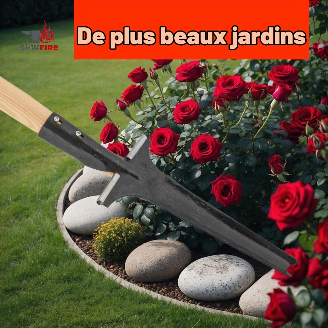 SHW-FIRE Désherbeur professionnel avec manche en bois de frêne de 82 cm – Forgé à la main avec marche pratique