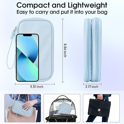 Miniatura 3 de Organizador electrónico de viaje de cuero, doble capa, funda impermeable para cables, cargadores, teléfonos y más, bolsa portátil a prueba de golpes